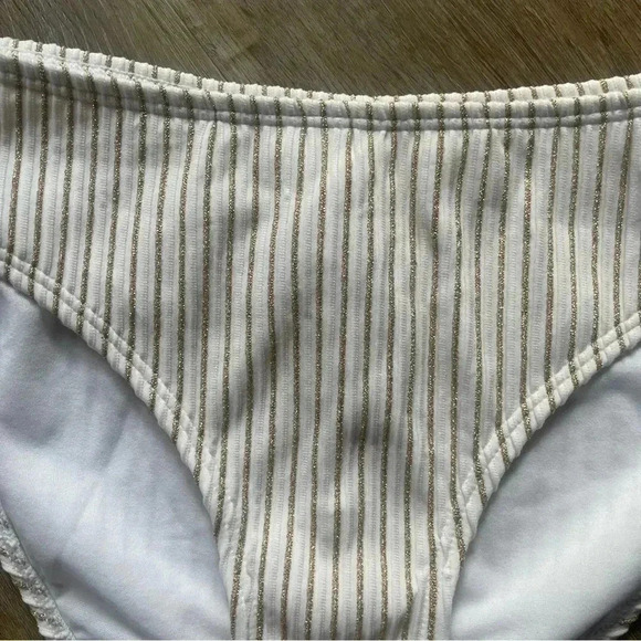 NWT Ted Baker London Women's 2 Bikini Swim Bottom Beach Lake Ivory Gold Metallic - Picture 2 of 10